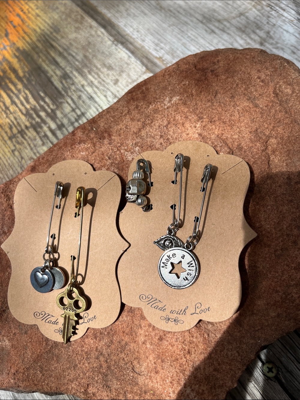 Handmade Kids Safety Pin Charm Set - Silver and Brass by Windspirit design